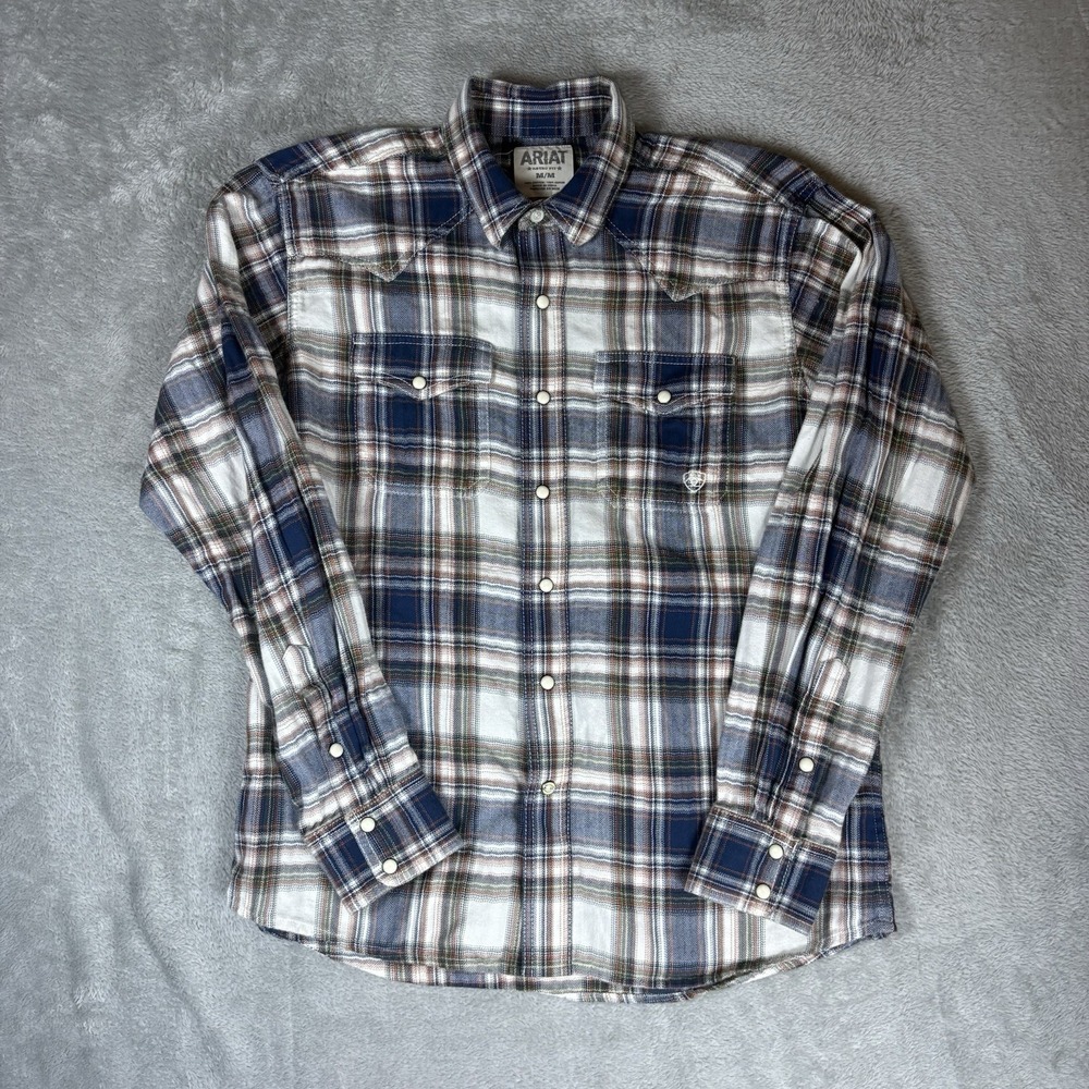 Ariat Retro Fit Flannel Men's Medium Plaid Pearl Snap Long Sleeve Western